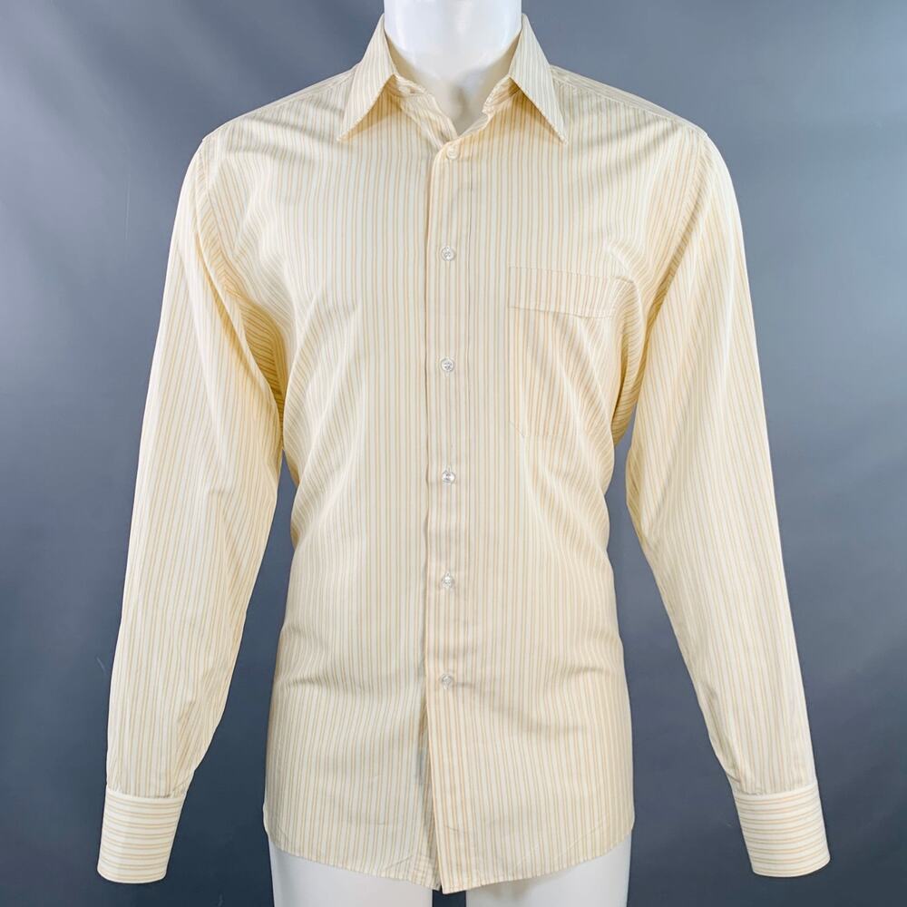 BRIONI Size M Yellow Blue White Stripe Cotton One Pocket Long Sleeve Shirt